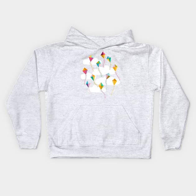 Flying Kites {Sky} Blue Sky and Clouds Kids Hoodie by Cecilia Mok